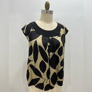 Whitley by Johnny Was Vintage Y2K Raglan Short Sleeve Silk Printed Blk/Tan Top